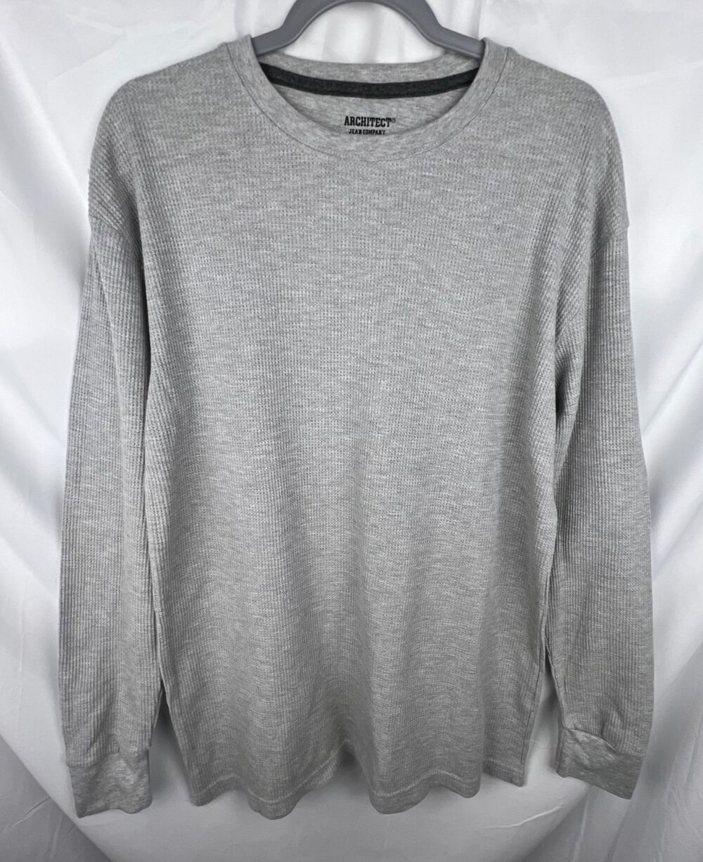 Architect Jean Company Mens Large Gray Waffle Knit Thermal Long Sleeve Shirt